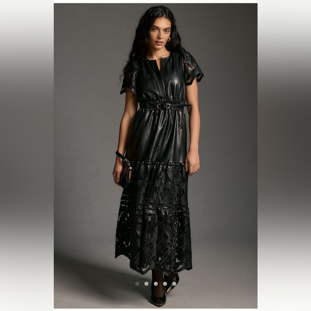 Anthropologie Somerset Maxi Dress: Faux Leather Embroidered Edition